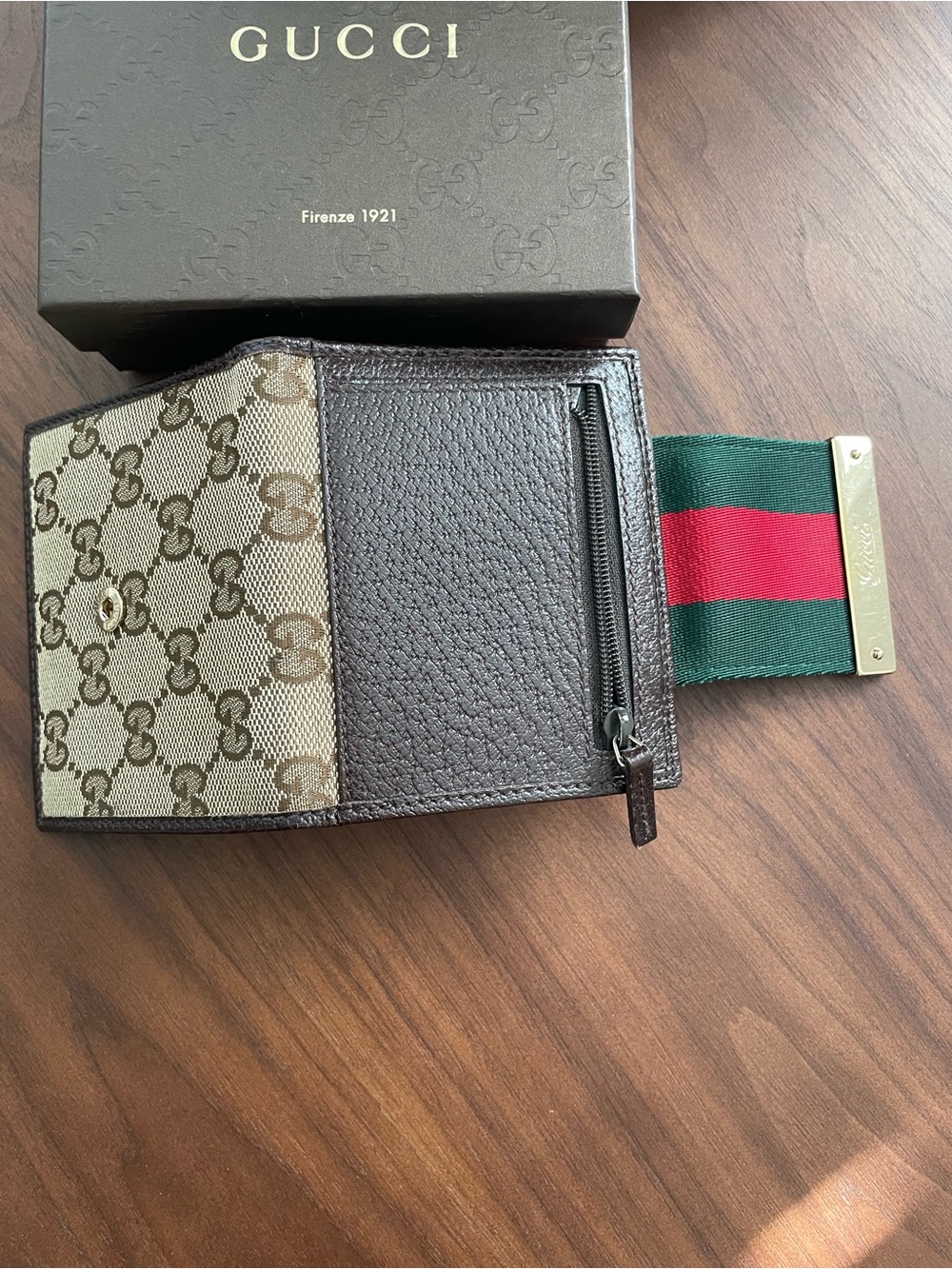 Gucci GG Canvas Tri-Fold Card Holder with Green and Red Web. Authentic. - Picture 4 of 13